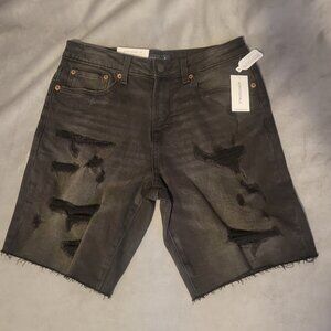 Aéropostale Distressed Black Denim Bermuda Shorts 5-Pocket Zip Men's 9" Inseam